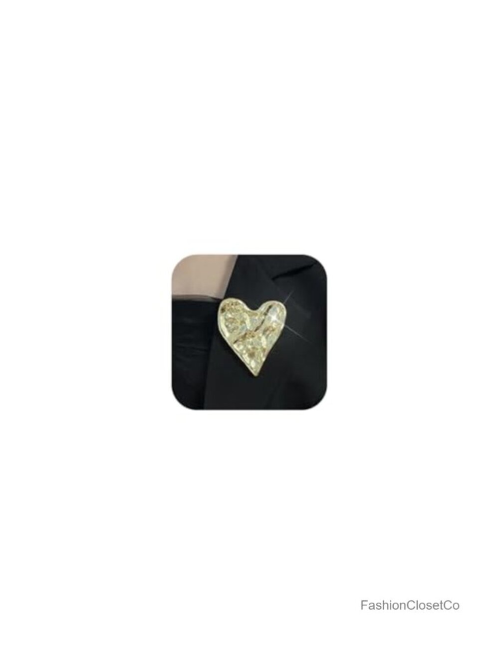 Hammered Gold Heart Pleated Brooch Pin Women Geometric Statement Fashion Jewelry